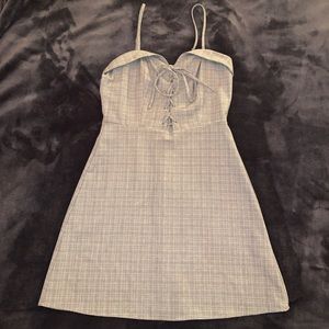Grey and black plaid spaghetti strap dress